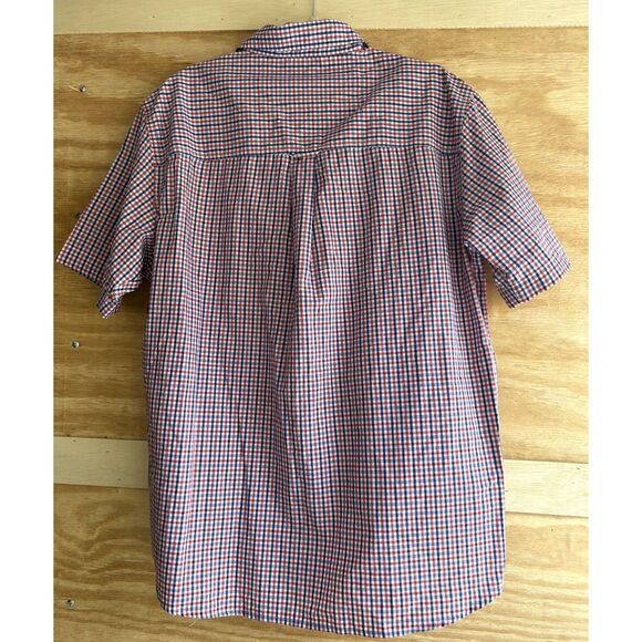 Chaps Easy Care Mens Button Up Short Sleeve Shirt Size Large Red Blue - Picture 2 of 3